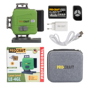 Procraft LE-4GL Zelený čiarový laser, krížová samonivelačná rovina | LE-4GL