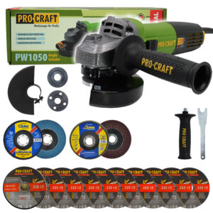 Uhlová brúska Procraft PW1050 + 10x rezací kotúč CD125x1,0 , 2x lamelový kotúč | SPW1050