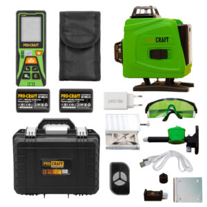 Zelený líniový krížový samonivelačný laser Procraft LE-4G + laserový merač vzdialenosti Procraft PLD | SPLDM120/LE-4G