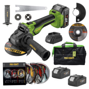 Sada aku uhlová brúska Procraft PGA22 a diamantové kotúče DS3.125 + taška na náradie + 2× batérie | SPGA22-BB/DS3.125/2x20-4