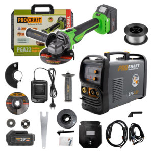 Sada zvárací poloautomatický invertor SPI-320 s aku uhlovou brúskou PGA22-1B-C + zvárací drôt FW81 | SSPI-320/PGA22-1B