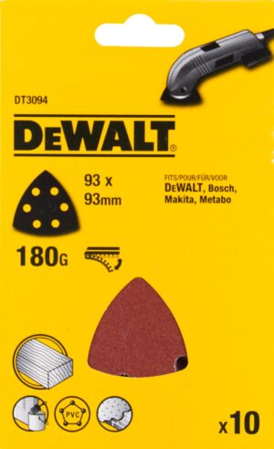 Papier brúsny 93x93mm P180 dierovaný suchý zips 10ks delta DWE315/DWS355/DWS356 DEWALT DT3094