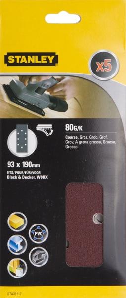 Papier brúsny dierovaný 93x190mm P80, suchý zips, 5ks, pre B+D, FATMAX STA31517