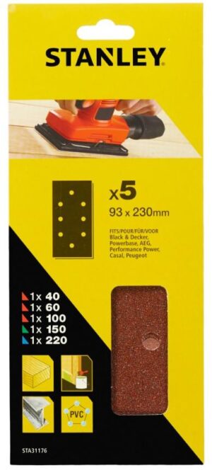 Papier brúsny dierovaný 93x230mm 1x P40-60-100-150-220, 5ks, pre B+D, AEG FATMAX STA31176