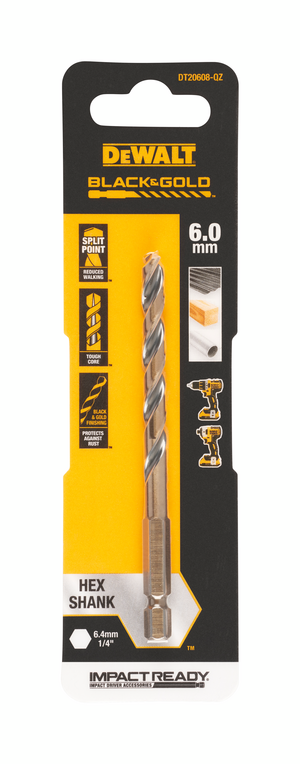 Vrták do kovu BLACK & GOLD 6,0x80x48,5mm šesťhranná stopka DEWALT DT20608